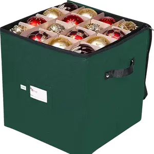Christmas Decoration Storage Box Organiser, 4 Independent Trays, Reusable Durable 600D Oxford Material, Fits 48 Ornaments Balls, Party Style