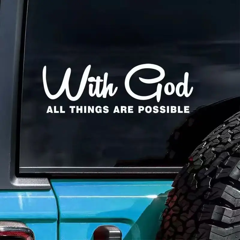 2Pcs Christian Car Decal Sticker, With God All Things Are Possible Holographic Durable Vinyl Sticker, Waterproof Faith Bumper Decal for Car Truck Window Laptop Luggage