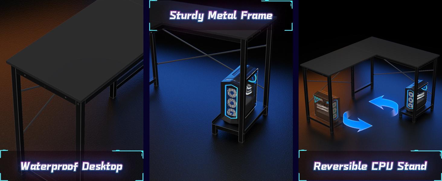 Office Shared Space 50Inch L Shaped Computer Desk - Gaming Table Corner Desk PC Writing Desk Study Desks with Wooden Desktop CPU Stand Side Bag Reversible for Home Office Dorm Small Space