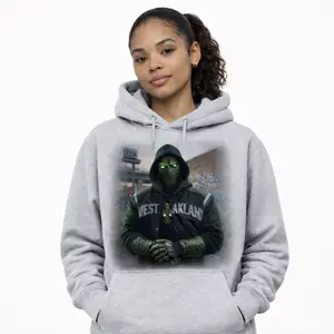 Reptile MK Universe Oakland Grey Hoodie with Iconic Character Design and West Oakland Text Menswear Graphic Shadows Sweatshirts Tops Man Pullover Long Sleeve Fleece