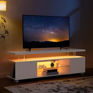 LED TV Stand White TV Stands for Living Room Modern TV Stand with Storage for 60 inche TVs Entertainment Center for Living Room (White)