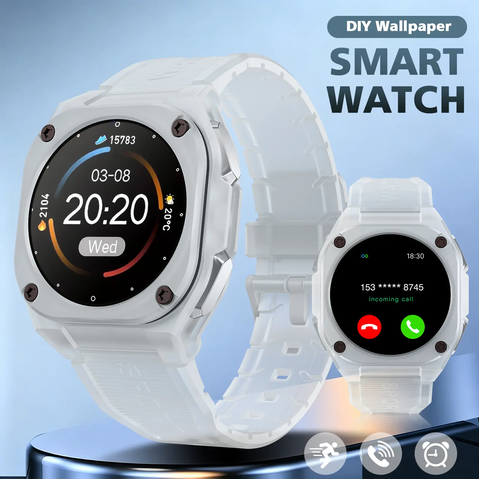 1.28'' AMOLED Smart Watch 5ATM Waterproof Outdoor Sports Watch, Bluetooth 5.0 Call Smartwatch, Heart Rate Blood Pressure SpO2 Sleep Monitor Fitness Tracker, 170 Sports Modes, Multi-Language, DIY Watch Face for Men Women