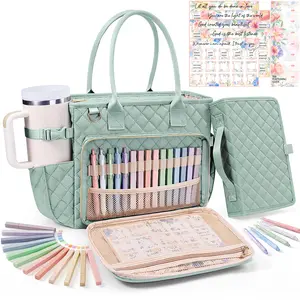 Large Bible Bag with Bible Cover Case for Women, Quilted Church Tote Bag Bible Carrying Case w/Shoulder Strap, Bible Study Supplies Journaling Kit Bible Accessories Christmas Christian Gifts for Women