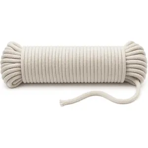 100ft 4mm Braided Cotton Rope Clothesline - Heavy Duty High Strength Shock Absorbing Cord for Tie-Down, Swinging, Camping & DIY Projects