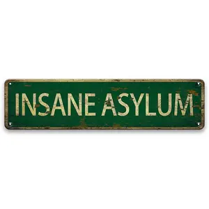 Insane Asylum Metal Tin Sign, Vintage Style Wall Decor, Wall Art for Home Living Room Bedroom Restaurant Cafe Garage Farmhouse Decor