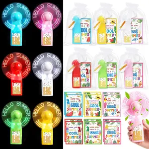 12 Pack 2026 End of Year Student Gifts Bulk Mini Portable Handheld Fans Novelty Hello Summer LED Battery Powerful Fans with Cards Organza Bags for Kids Classroom Prize Graduation Party Favors