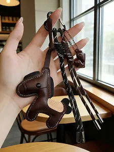 PU Pony Keychain Pu Leather Black/Coffee Braided Rope Color-Block Bag Charm Can Be Used As A Keychain / Backpack Pendant Pairs With Heart Accessories Suitable For Various Types Of Bags Holiday Gift, Perfect For Pet Lovers, Trendy Cute Keychain