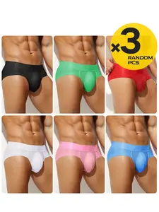 Men's Fashion Comfortable Triangle Underwear Set, Soft Stretch Briefs, Random Color Options, 2/3/4 Pieces, Breathable Mesh Design, Elastic Waistband
