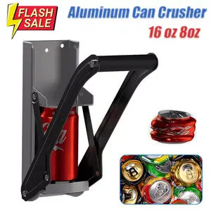 Heavy-Duty Wall-Mounted Aluminum Can Crusher – 8oz, 12oz, 16oz with Built-In Bottle Opener (Black)