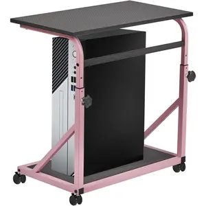 Tower Stand, 2-Tier CPU Holder with Lockable Wheels, Adjustable Height PC Stand for Floor, Mobile PC Laptop Standing Table for  Office (Black and )