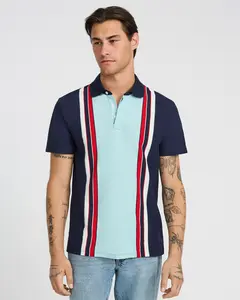 Express Vertical Block Striped Luxe Pique Polo
