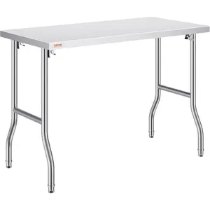 VEVOR Commercial Worktable Workstation 48 x 24 Inch Folding Commercial Prep Table, Heavy-duty Stainless Steel Folding Table with 661 lbs Load, Kitchen Work Table, Silver Stainless Steel Kitchen Island