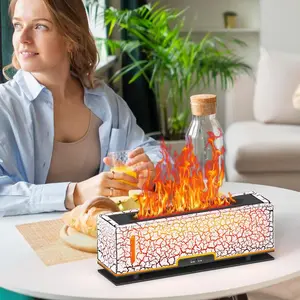 Flame Diffuser Humidifier Essential Oil Diffusers 200ml Desk Aroma Diffusers ,Low Noise And Moisturizes,For Home Office Cool Fire Air Diffuser White Crack