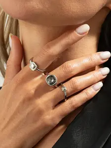 3-Piece Fashion Acrylic Diamond Ring Set, Geometric Metal Square Rings, Adjustable Joint Rings, Stylish Luxurious Design, Stackable Rings, Stacking Rings