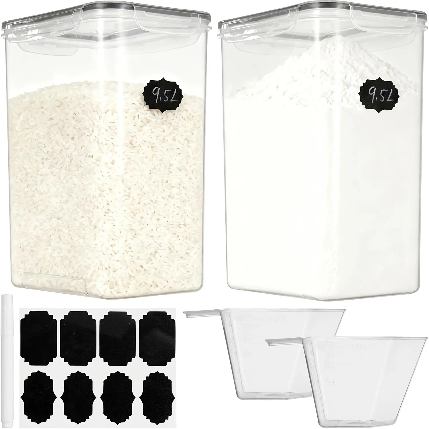 2 PC (9.5L | 321 Oz) Extra Large Bulk Food Storage Containers with Airtight Lids for Flour, Sugar, Rice, Cereal & Pasta - Leakproof, BPA-Free Plastic Canisters for Kitchen & Pantry Organization