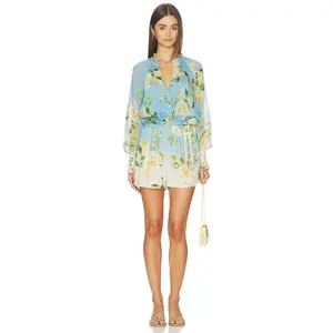 HEMANT AND NANDITA Romper With Tie Up Belt in Blue