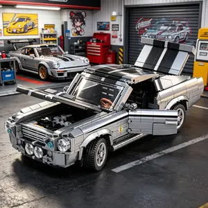 925psc Classic Retro Car Blocks, Silver Color Model, DIY Assembly Tech Bricks, Desktop Decor Toy, Perfect Gift for Kids