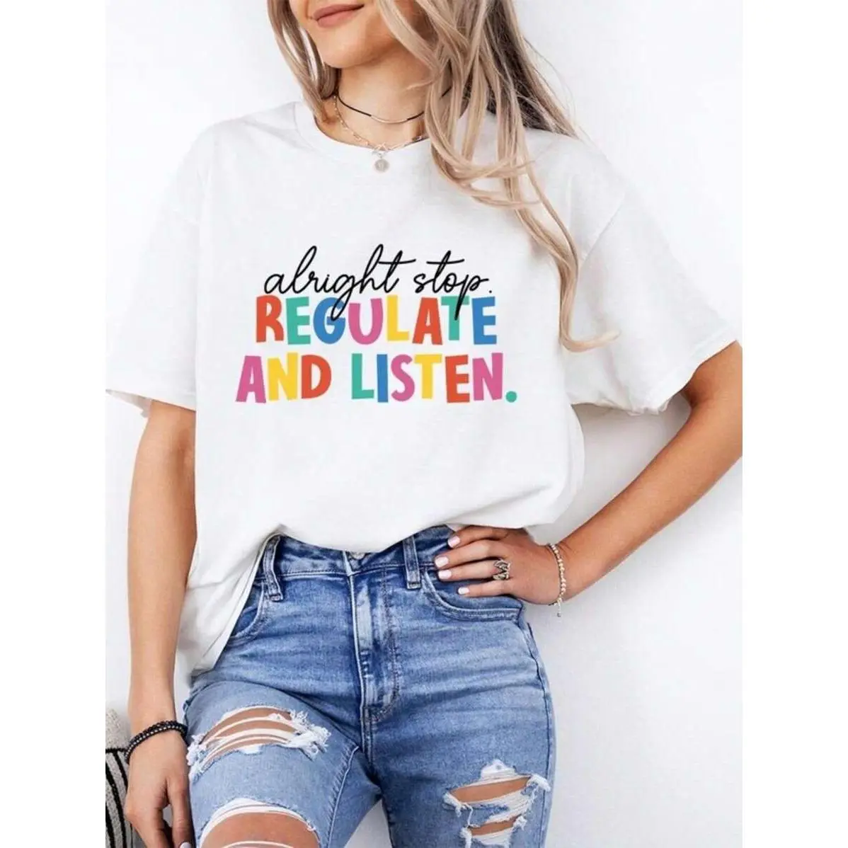 Alright Stop Regulate And Listen Shirt, Special Education Teacher Shirt, New Sped Teacher Tee, Special Education Teacher Shirt Casual Dressy T Shirts Workout Clothes 100% Cotton, Breathable And Comfortable