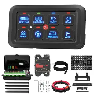 8 Gang Switch Panel RGB LED Lighted Multi-Function Switch Pod Toggle Momentary Pulsed Touch Control Switch Panel Dimmable for Car ATV UTV Boat Marine