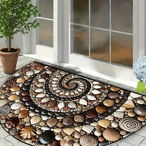 Rain Flower Stone Pebble Printed Welcome Mat - Non-slip, Easy to Clean, Semi-circular Doormat for Indoor/Outdoor Use - Great for Entryway, Kitchen, Bathroom, Patio, Balcony Decoration Decorative Rugs Boho Area Rug