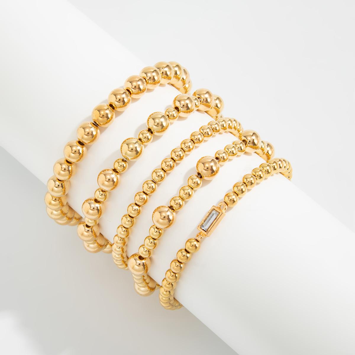 5PCS Bracelets for Women, Dainty Layered Emerald 14K Gold Plated Beaded Bracelets Set Trendy Waterproof Stackable Jewelry Birthday Gifts for Women Girls