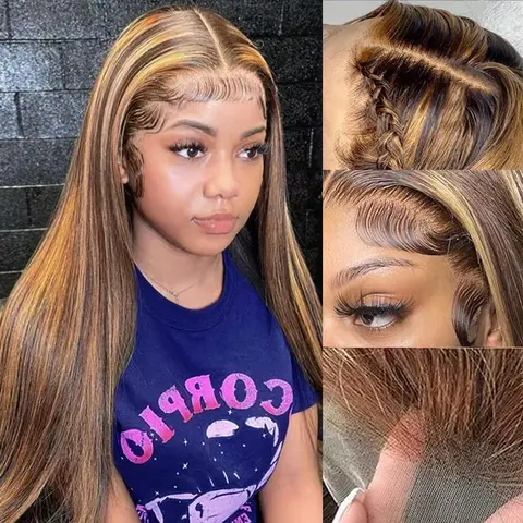 Highlight Ombre 13x6 Lace Front Wig Human Hair 180% Ombre Straight Wig 13x4 Highlight Honey Blonde Lace Front Wig Human Hair