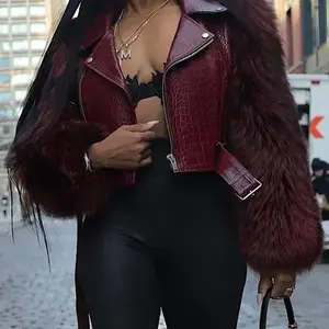 Women's patch leather jacket, crocodile patterned sleeves, zipper design, casual bicycle style, suitable for all seasons, fashionable and luxuriousRAIMENTRY