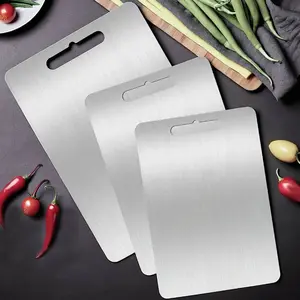 3PC Stainless Steel Cutting Board Set S M L Sizes Food Grade Metal Chopping Boards for Meat Vegetables Rust Resistant Easy to Clean Ultrathin Durable Portable Kitchen Tools
