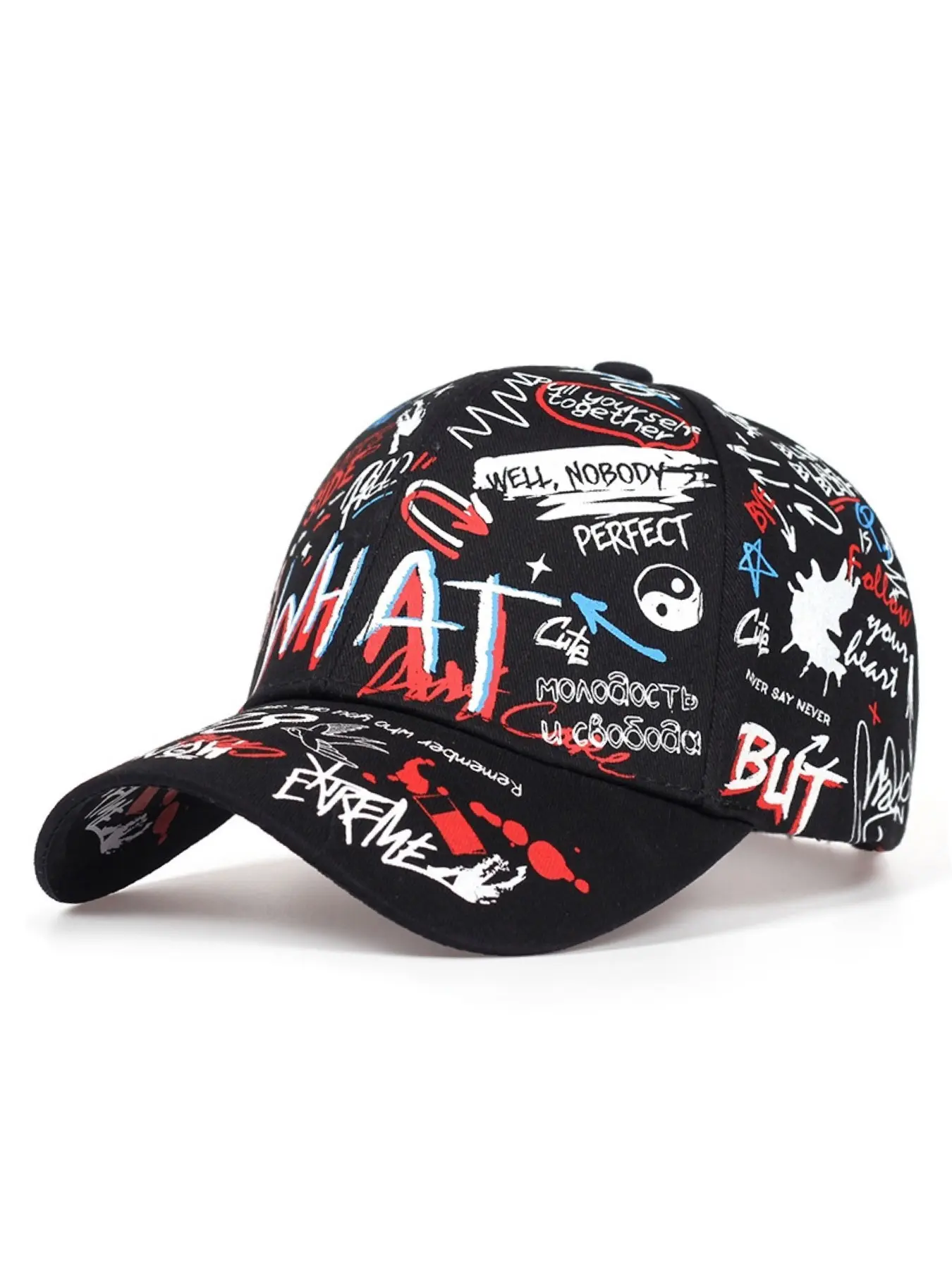 2026 New Personalized Fashion Fitted Baseball Hat, Graffiti WHAT Printed, Hip Hop Hat, Street Skateboarding Hat, Daily Commuting, Unisex Caps With Designs, Cool Hat