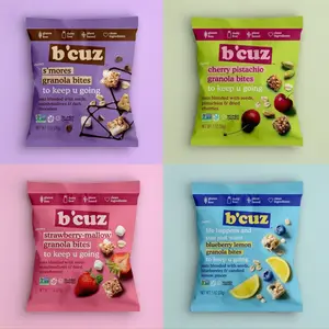 B'cuz Snacks Granola Bites 4 flavor variety box of 24 packs | 6 packs each | Gluten Free, Non-GMO, Vegan, Dairy Free | 1 oz(28g) per pack