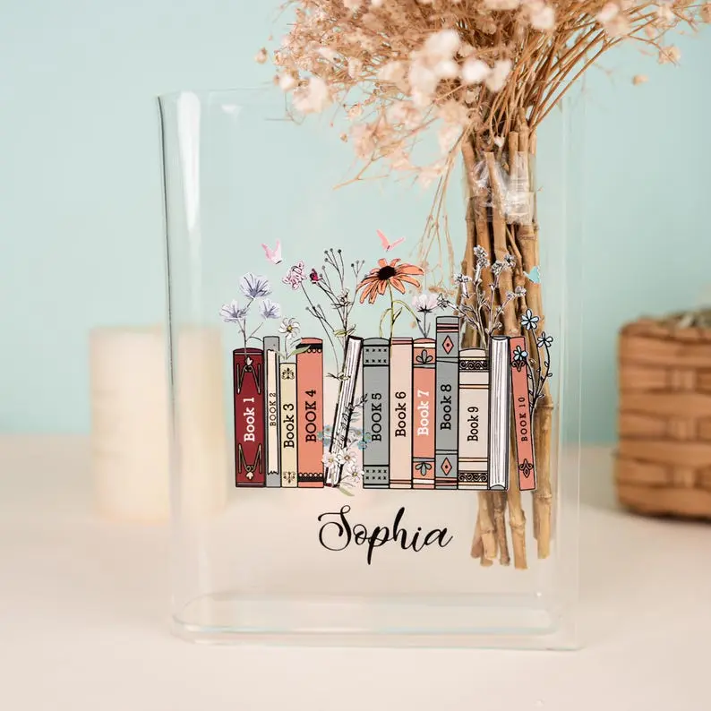 Personalized Eco-Friendly Acrylic Book Vase for Couples, Mom, Customizable Book Vase for Book Lovers