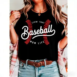 Womens Cotton Graphic Tee Livin That Baseball Mom Life Short Sleeve Crew Neck Shirt Cute Sports Fan Top For Game Day Practice School And Casual Everyday Wear