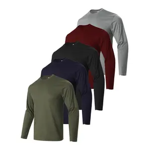 [5-PackPerformanceT-ShirtsQuick-Dry]Men's5-PackPolyesterPerformanceT-Shirts|PolyesterLongSleeveCrewNeck|Lightweight,Breathable,Quick-DryTopsforRunning,Yoga,&OutdoorActivities|SolidColorAthleticSlimFitShirtsfor