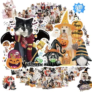 Halloween Dog & Cat Stickers for Kids - 140 Pcs Cute Vinyl Halloween Stickers for Water Bottles. Perfect Halloween, Fall, Puppy & Kitten Sticker Gifts for Boys and Girls