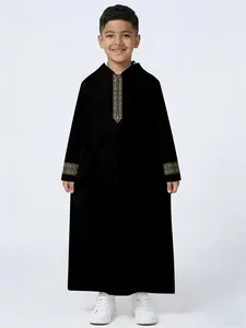 Children Velvet Robe with Gold Embroidery Hooded Dress, Luxurious Kids Long Gown, Elegant Party Wear, No Ca Prop 65 Warning