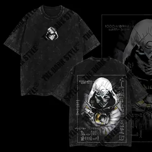 Moon Knight Marc Spector MCU Comic Double Printed Oversize Lightweight Acid Washed Tee TV Series Graphic Top Cotton Streetwear T-Shirt boys merch Men's Regular Fit Floral Print Tee