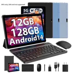 12GB RAM + 128GB ROM Tablet, Android 14, 10.1" IPS HD, 8000mAh, WiFi6, Keyboard Mouse Stylus Case, No SIM card slot – WiFi only