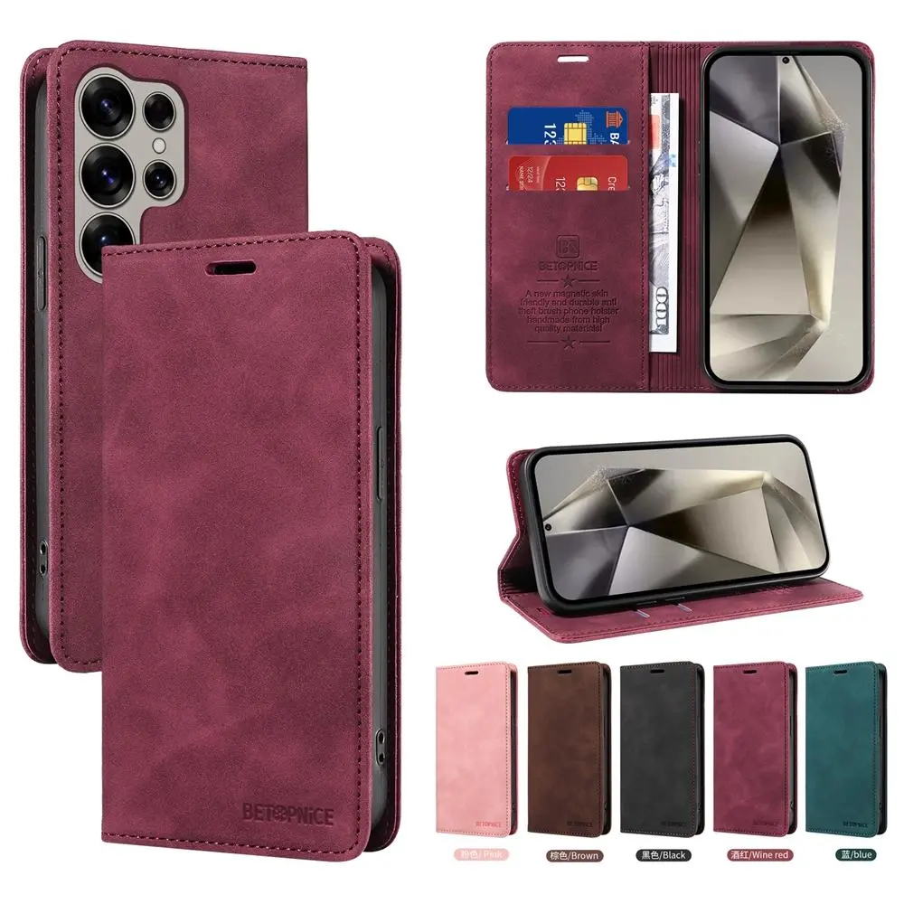 Fin RFID Blocking Magnetic Flip Leather Wallet Case for Samsung S26 S25 S24 S23 S22 S21 S20 FE Pro Plus Ultra Edge, Premium Smartphone Handheld Cellphone Protection Case for Electronic Devices, Casing