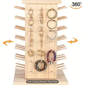 1pc DIY 84-Spool Thread Holder, 360° Rotating Wooden Thread Rack, Desktop Thread Holder Organizer For Sewing Quilting Embroidery Hair-braiding And Jewelry (DIY To Be 93 Spools)