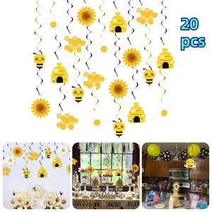 20 Pack Bee Party Hanging Swirls Foil Ceiling Streamers Honey Bumble Bee Hanging Swirl Decorations Bee Themed Party Supplies for Gender Reveal Bee Day Birthday Party Decoration