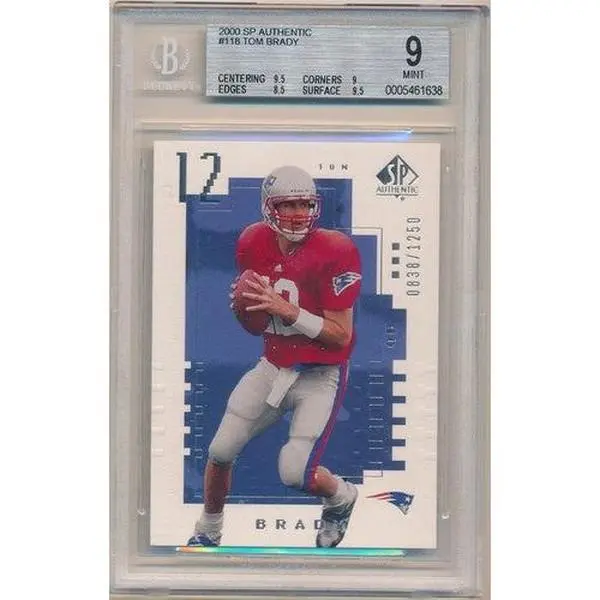 2000 SP Authentic football Tom Brady rookie card #118, PATRIOTS / BUCCANEERS