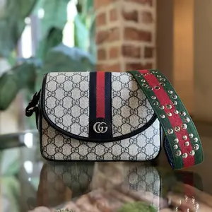 Pre-owned GUCCI GG canvas Crossbody Bags GUCCI Ophidia Mini GG Supreme Monogram Textured Dollar Calfskin Web Studded Flap Crossbody