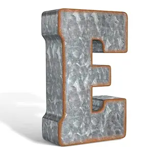 CraftyCrocodile 7" Galvanized Metal Letters for Wall Decor - 3D Letter E for Hanging & Free Standing - Decorative Rustic Alphabet Letters for the Living Room, Bedroom, Kitchen