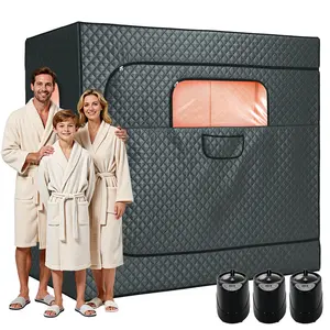 AMERLIFE 1/2/3 Person Steam Sauna for Home, Portable Sauna Tent with 3L 1500W Steamer, Full Body Home Spa, Remote Control, Folding Chair/ Outdoor Sauna Tent, Portable Wood Burning with Stove, Oxford Cloth, Carbon Steel Stove with Stone, Grey