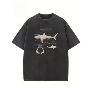 Vintage Washed Great White Shark Anatomy Graphic Cotton T-Shirt, Shark Lover Comfort Tee, Science Fashion Outfit, Oversized Casual Shirt, Birthday & Marine Life Gift For Him Her