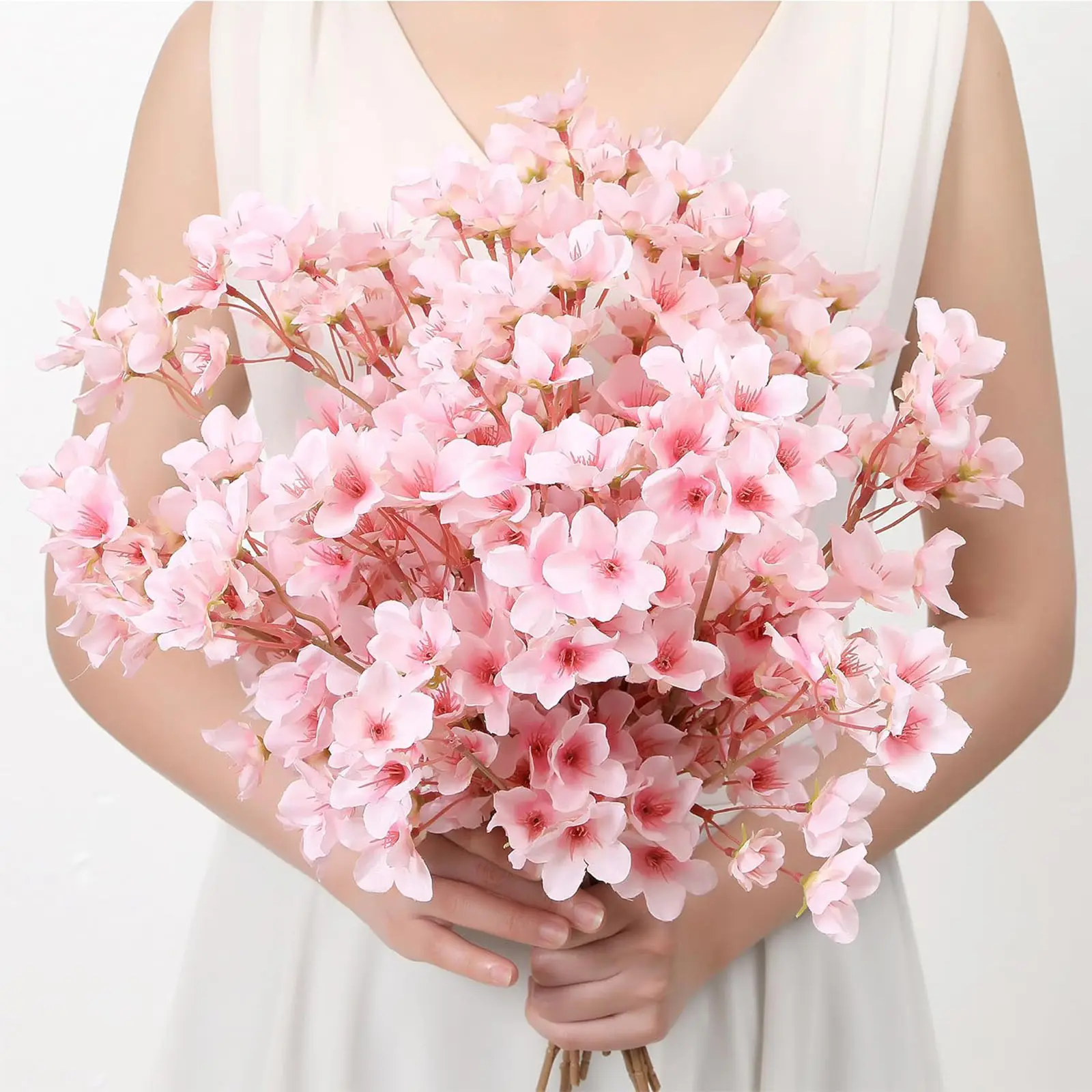 6Pcs Artificial Cherry Blossom Flowers, Silk Cherry Blossom Branches, Fake Plum Blossom Flowers Arrangement for DIY Home Wedding Tree Party Decor Pink