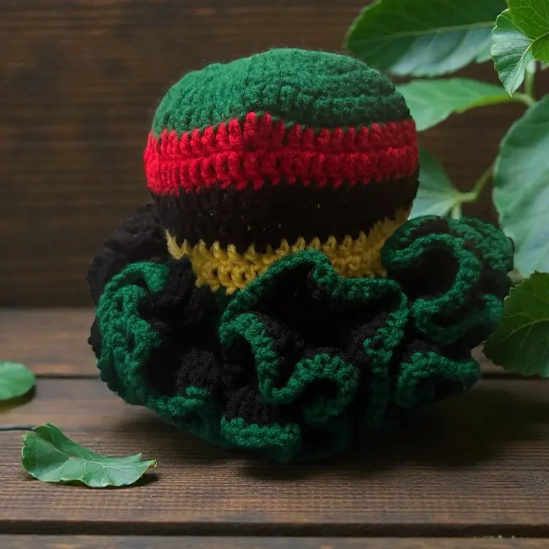 Handcrafted Crochet Ruffle Hat in Rasta Colors Perfect for Men and Women Unique Design for All