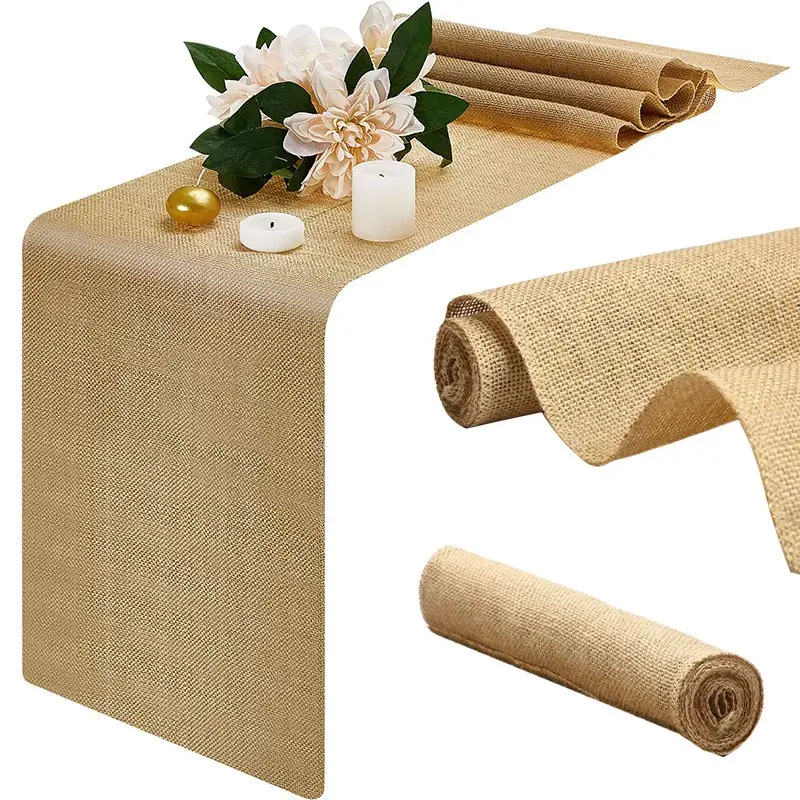 Natural Plain Jute Table Runner, Vintage Country Party Decor, Rustic Farmhouse Style Woven Table Mat, Handcrafted Home Decoration, Handmade, Durable
