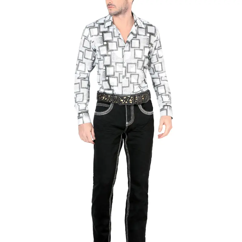 LAMASINI JEANS Cowboy Heavy Denim Jeans LM1851 Black - Classic Design, Comfortable Fit, Casual Style for All Seasons
