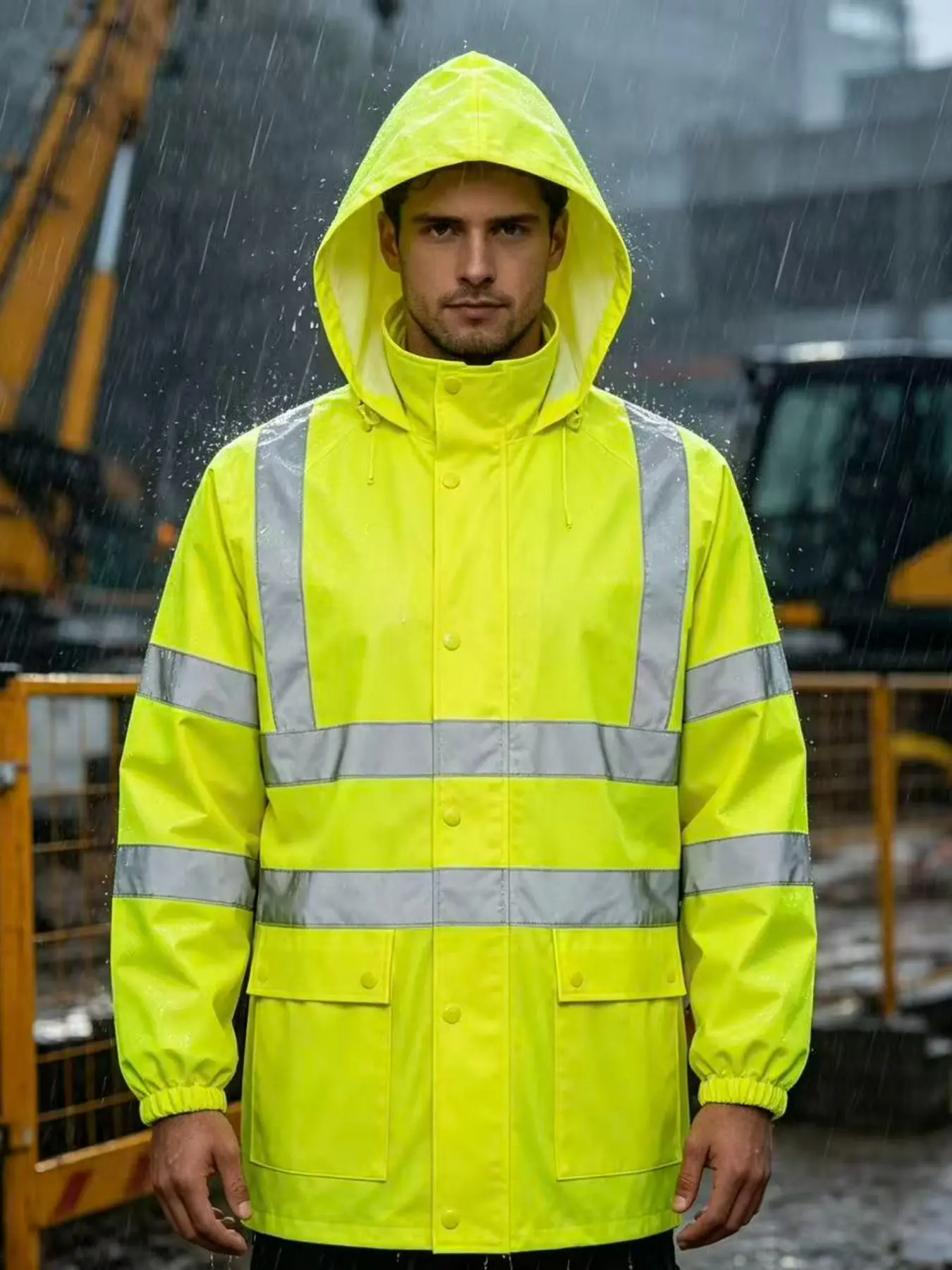 Reflective Safety Jacket High Visibility Men Women Waterproof with Pockets Hat Storage Construction Gear Outdoor Gear Safety Equipment